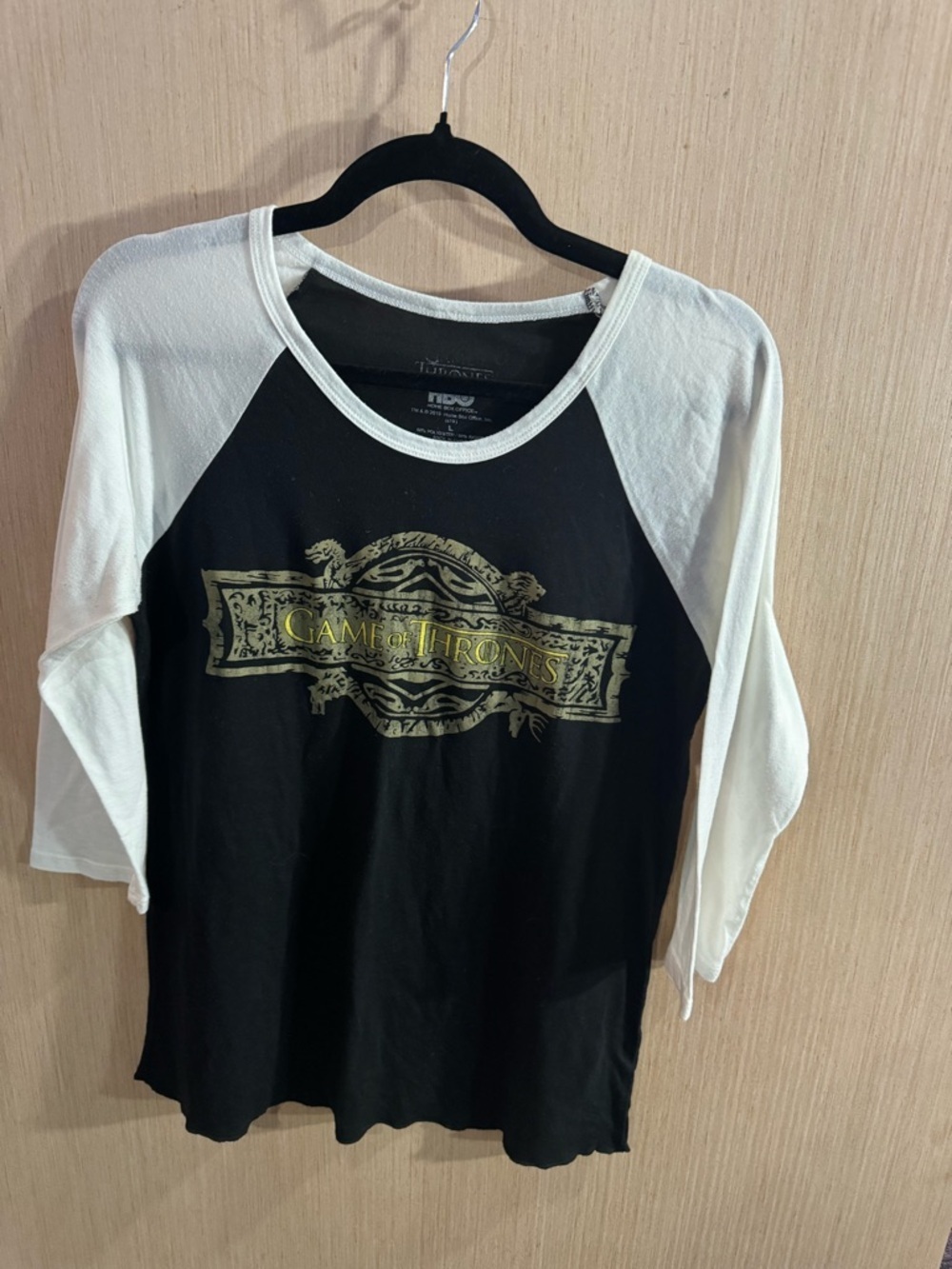 Game of Thrones Black & White Raglan Graphic Tee Size Large